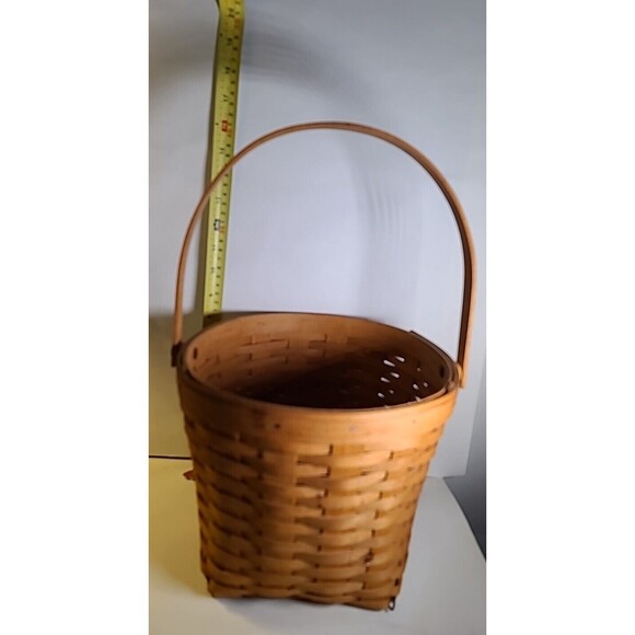 Vintage 2000 Longaberger Handled Basket Medium 10" Diameter X 9" Deep - Picture 3 of 9